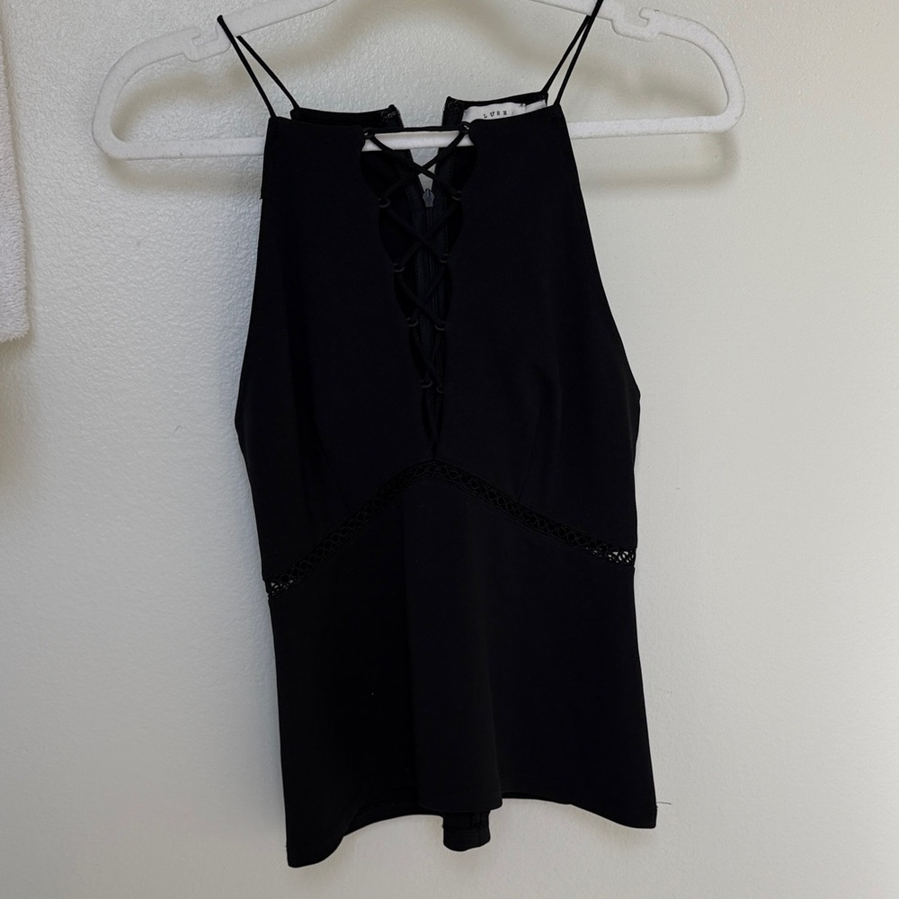 Lush Black Lace-Up Camisole Top